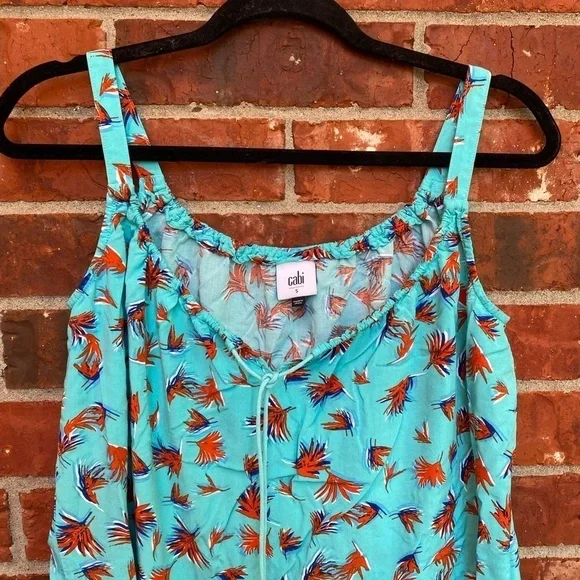 Cabi #5230 Womens Small Blue Palm Tree Tassle Sleeveless Top - Picture 2 of 8